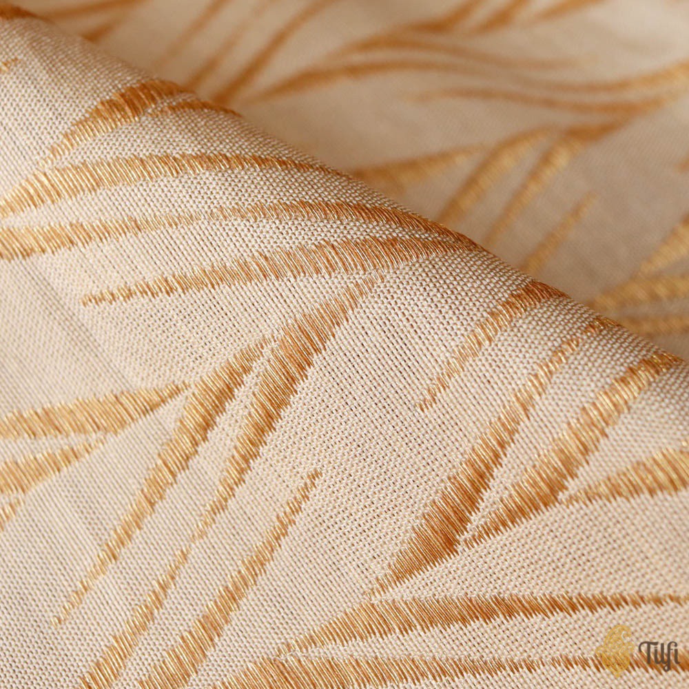 Off-white Pure Katan Silk Banarasi Handloom Fabric