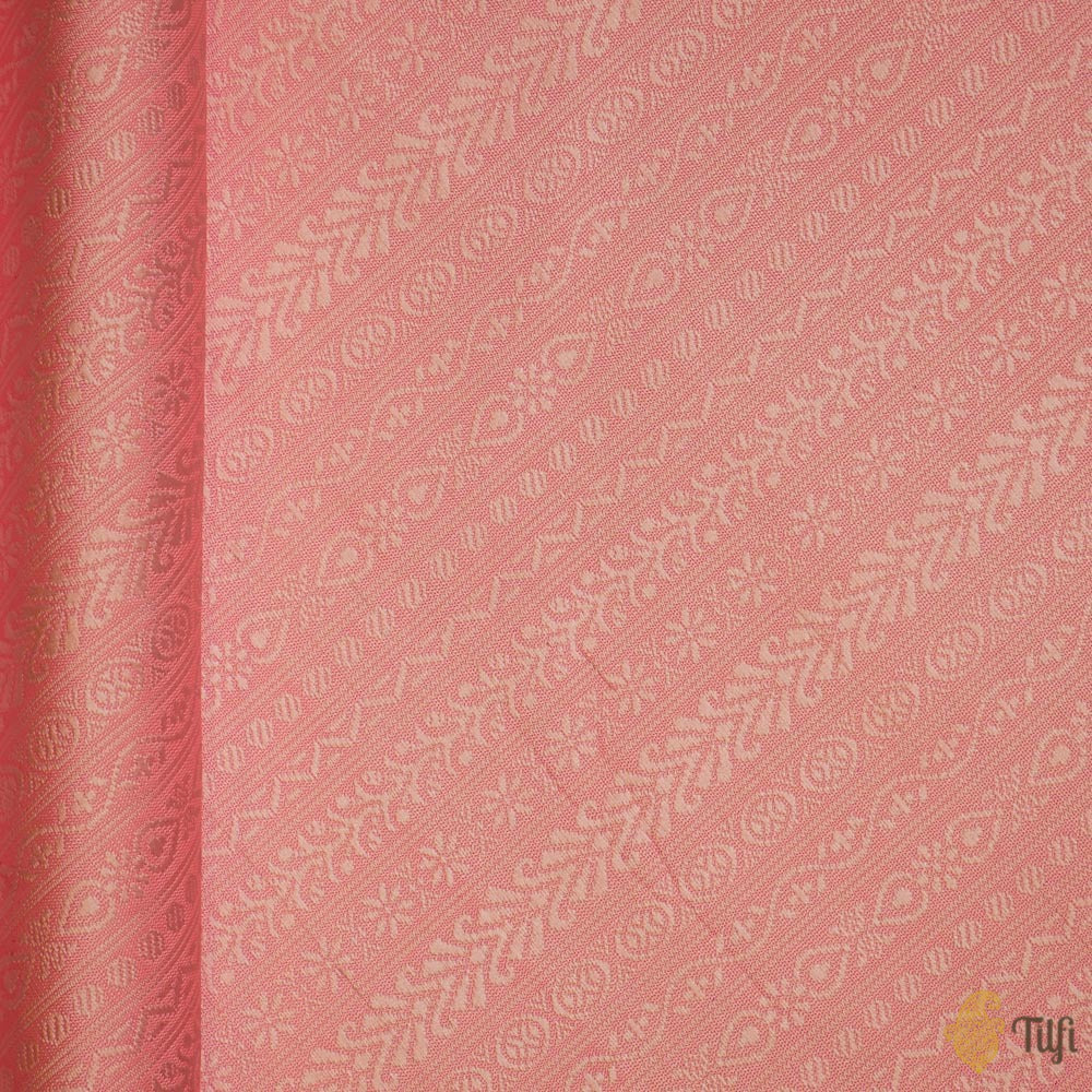 Soft Peach Pure Katan Silk Banarasi Handloom Fabric