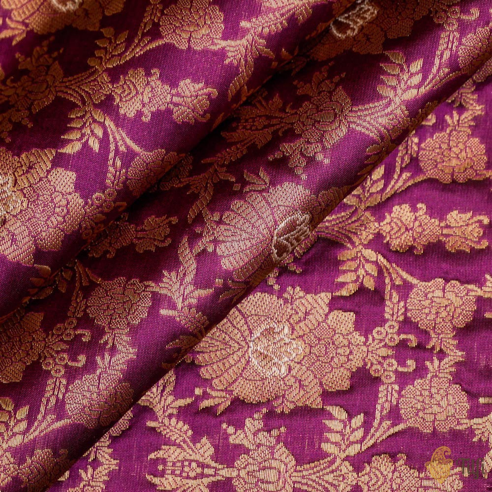 Black-Magenta Pure Katan Silk Banarasi Handloom Fabric