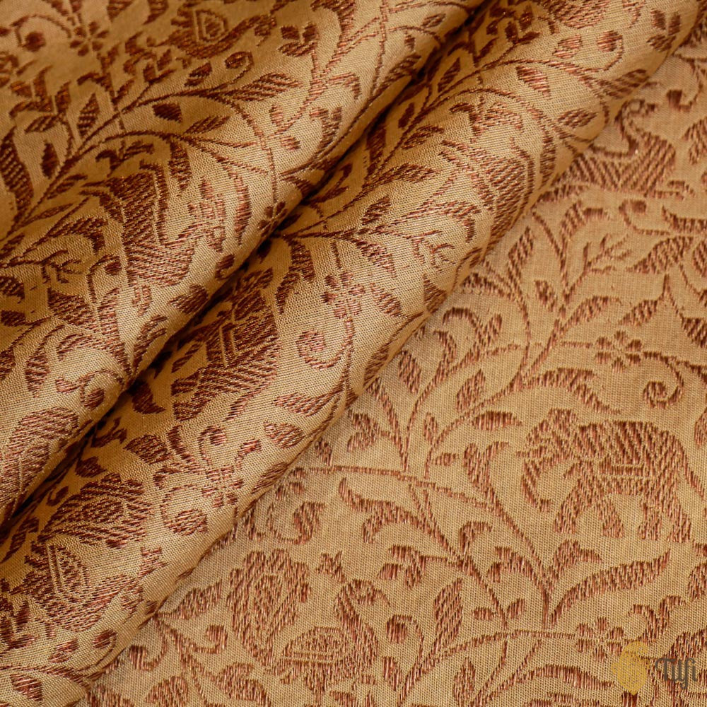 Beige Pure Katan Silk Banarasi Handloom Fabric
