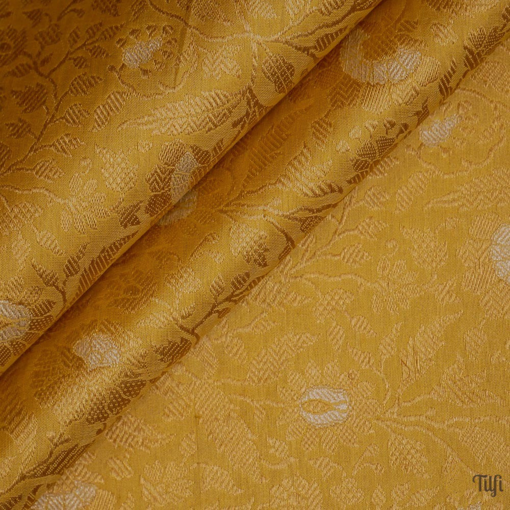Lemon Zest Yellow Pure Katan Silk Banarasi Handloom Fabric
