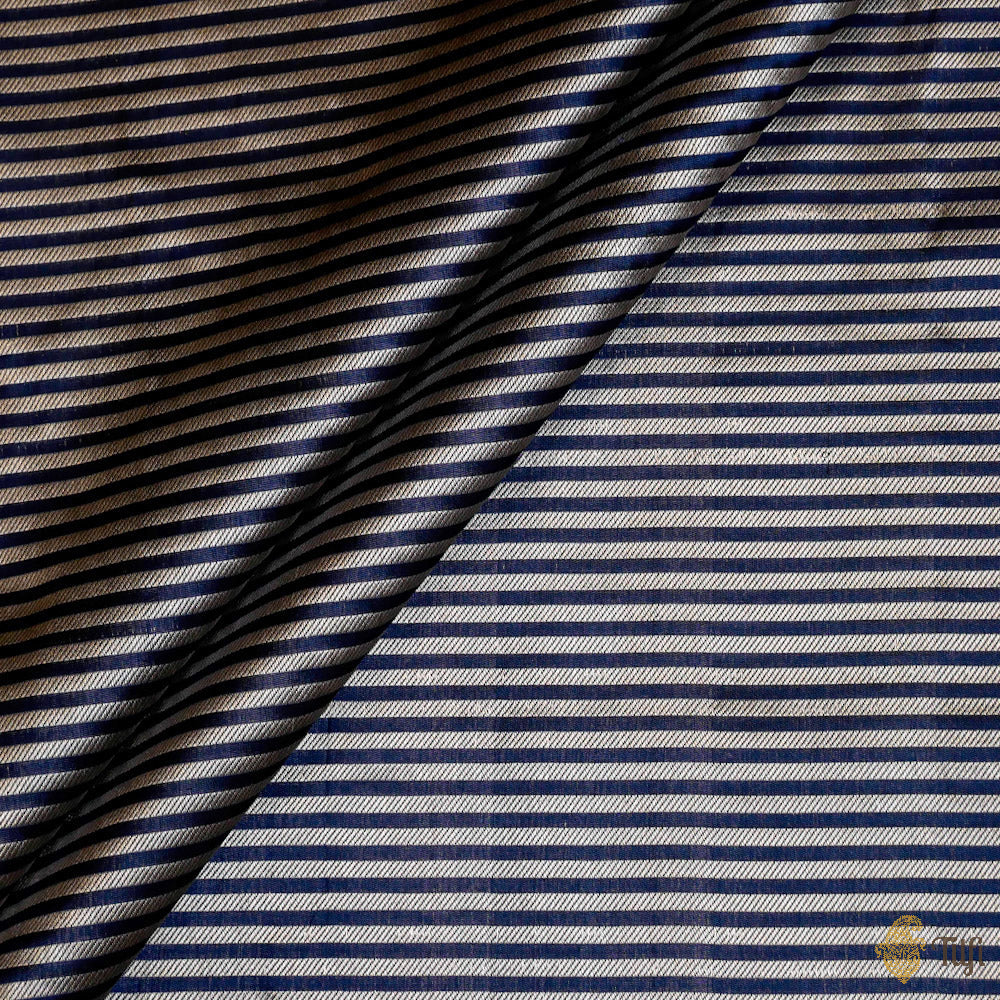 Prussian Blue Pure Katan Silk Banarasi Handloom Fabric