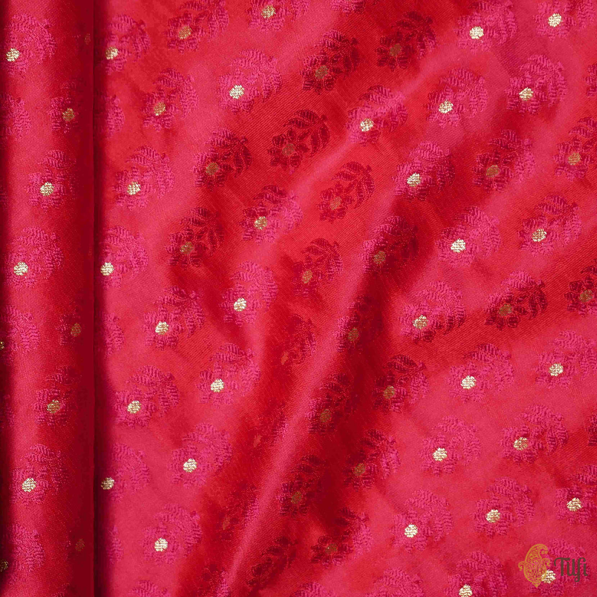 Red-Rani Pink Pure Soft Satin Silk Banarasi Handloom Fabric