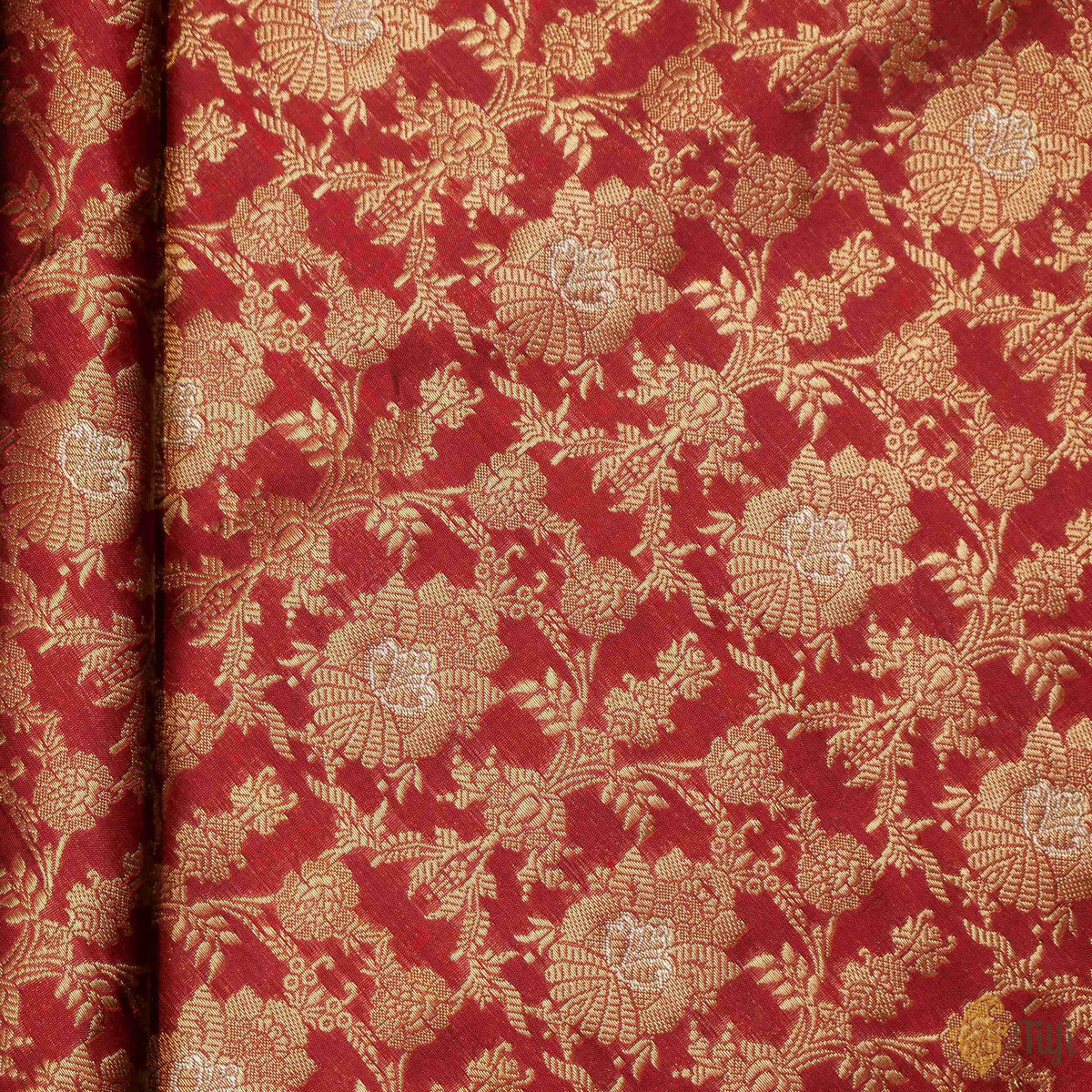 Black-Red Pure Katan Silk Banarasi Handloom Fabric