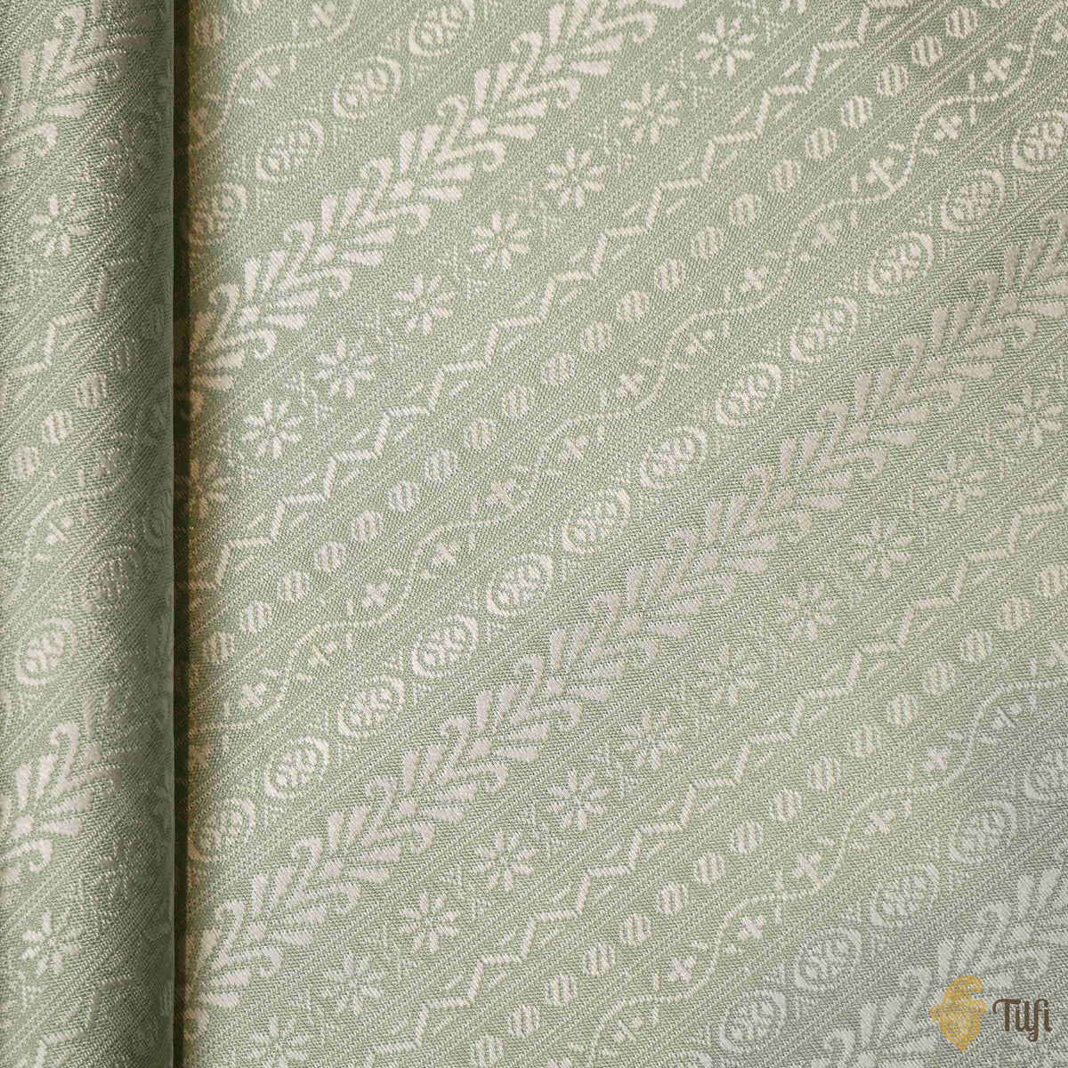 Silver Sage Pure Katan Silk Banarasi Handloom Fabric