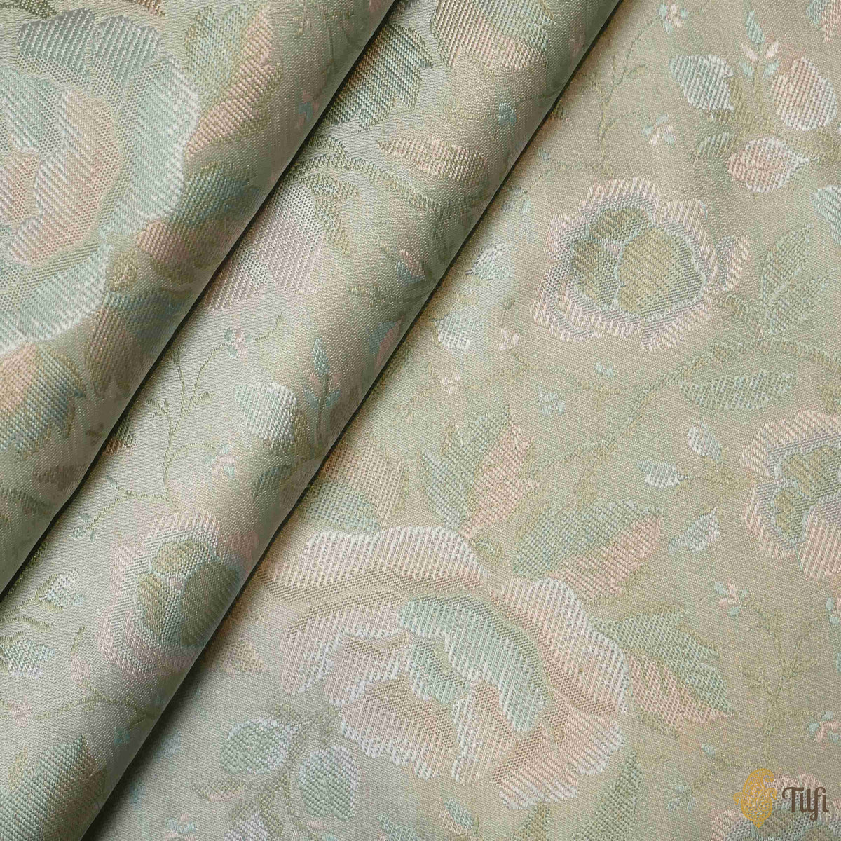 Pastel Mint Green Pure Soft Satin Silk Banarasi Handloom Fabric