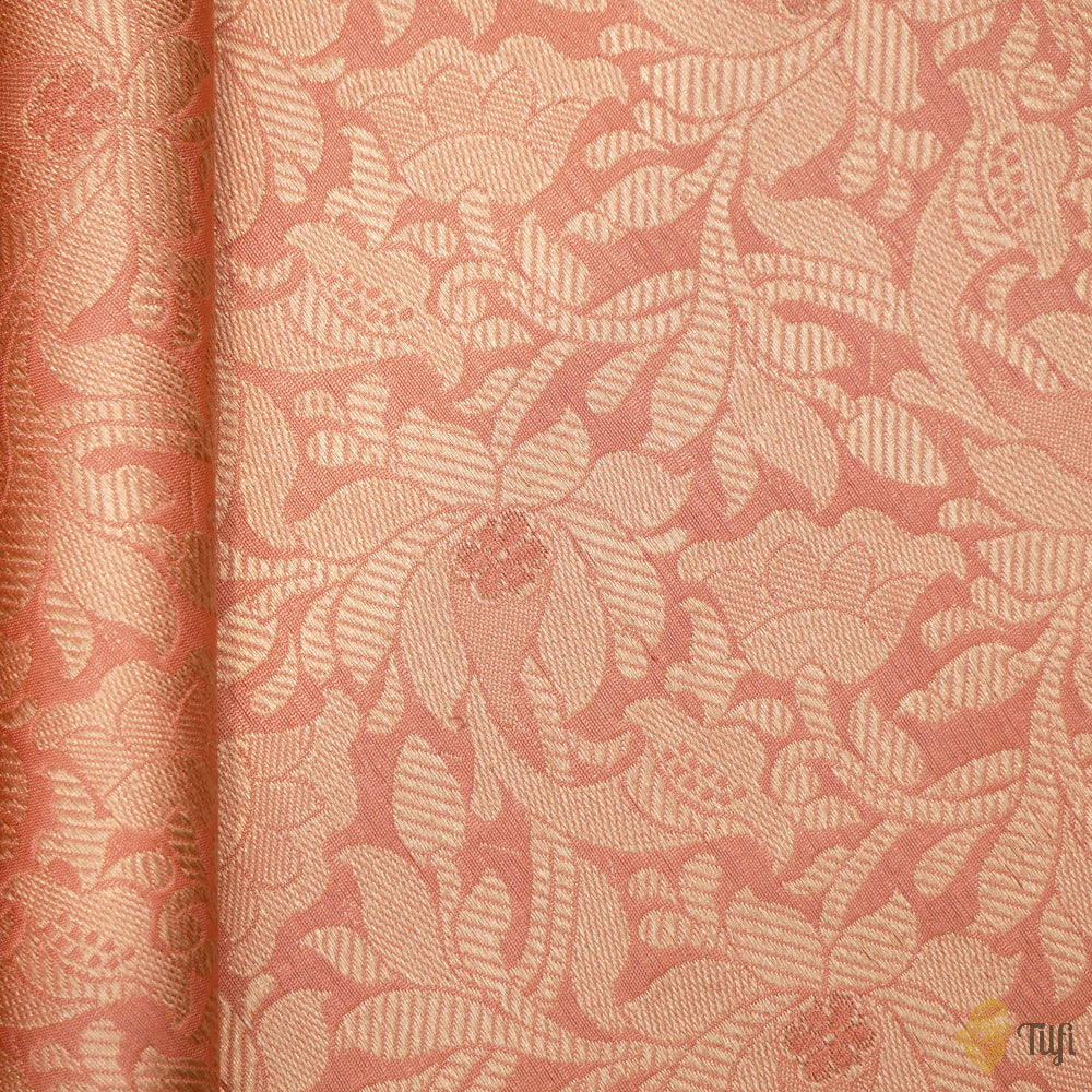 Old Rose Pink Pure Katan Silk Banarasi Handloom Fabric