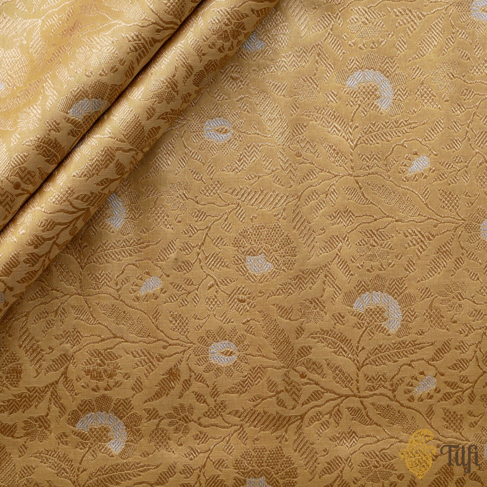 Pale Yellow Pure Katan Silk Banarasi Handloom Fabric