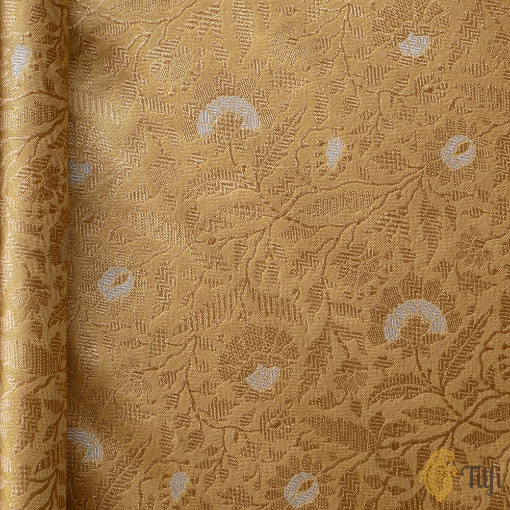 Pale Yellow Pure Katan Silk Banarasi Handloom Fabric
