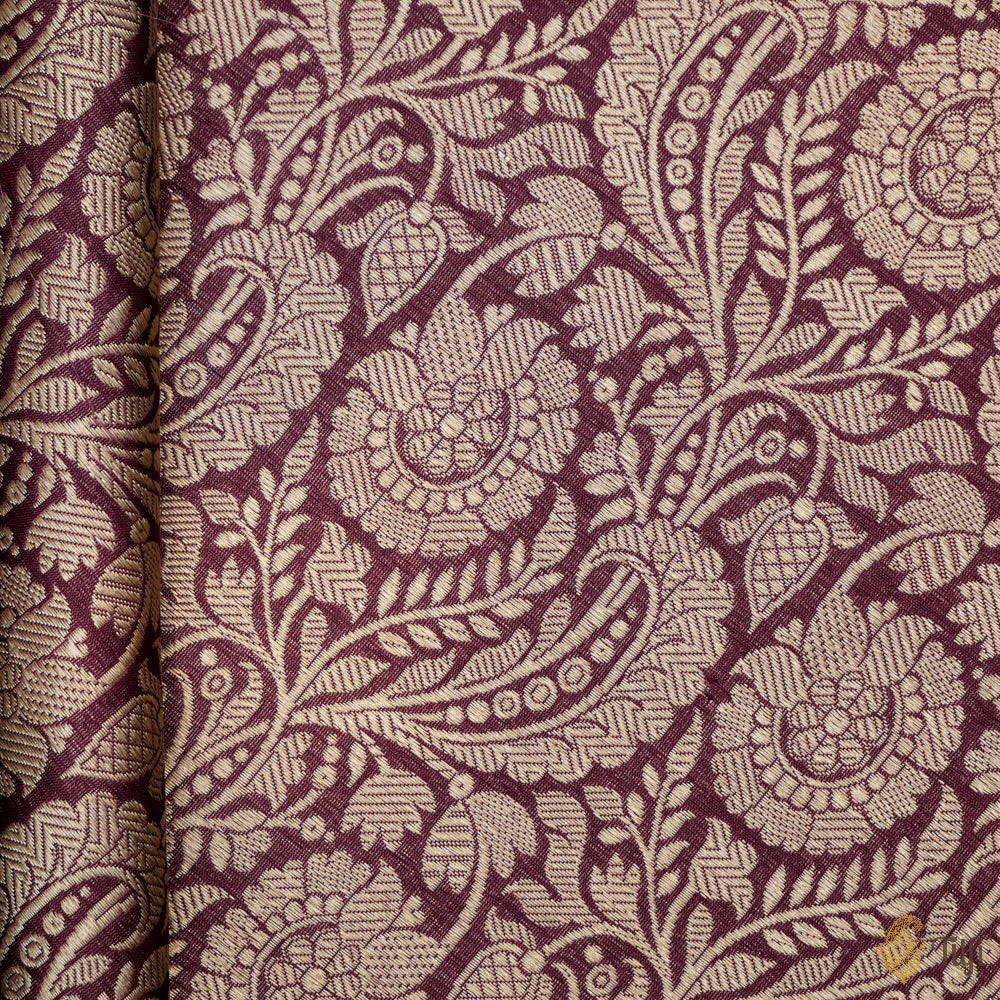 Burgundy Pure Katan Silk Banarasi Handloom Fabric
