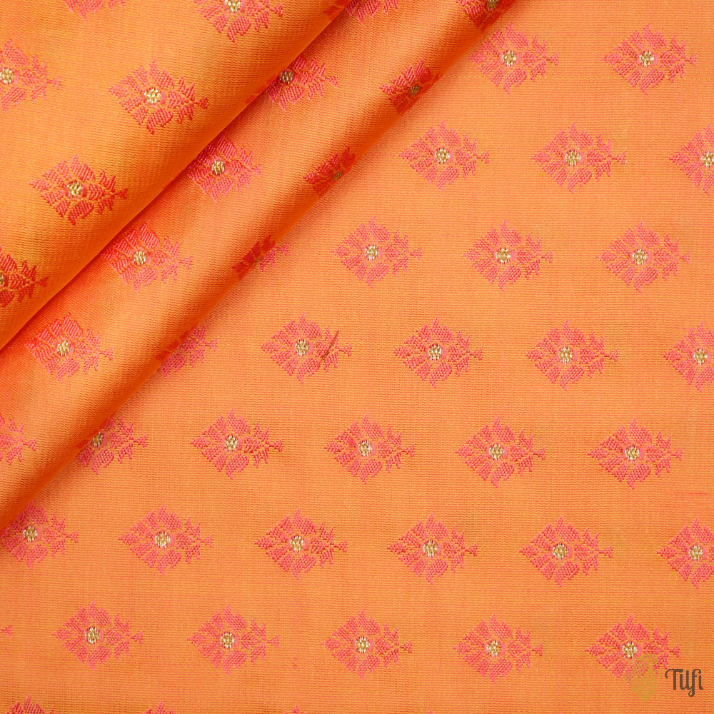 Yellow-Peach Pure Soft Satin Silk Banarasi Handloom Fabric