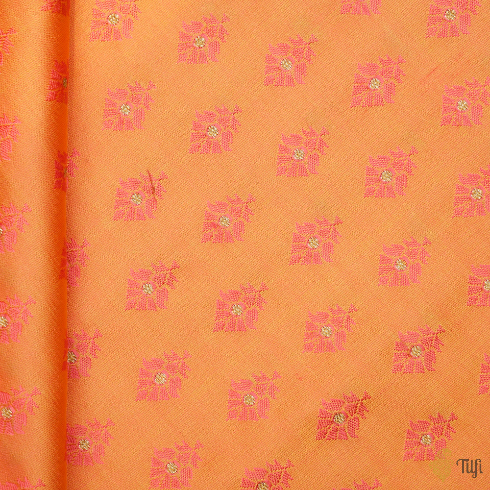 Yellow-Peach Pure Soft Satin Silk Banarasi Handloom Fabric