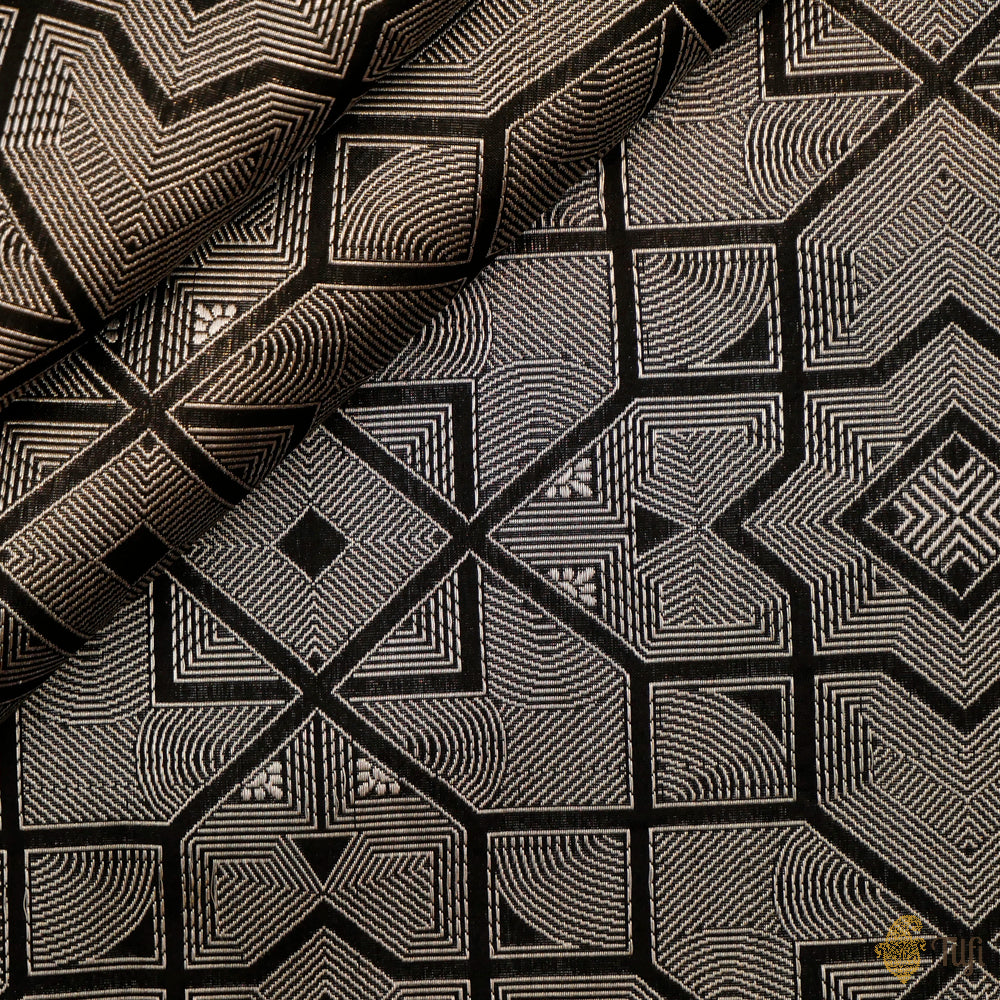 Black Pure Katan Silk Banarasi Handloom Fabric - Tilfi