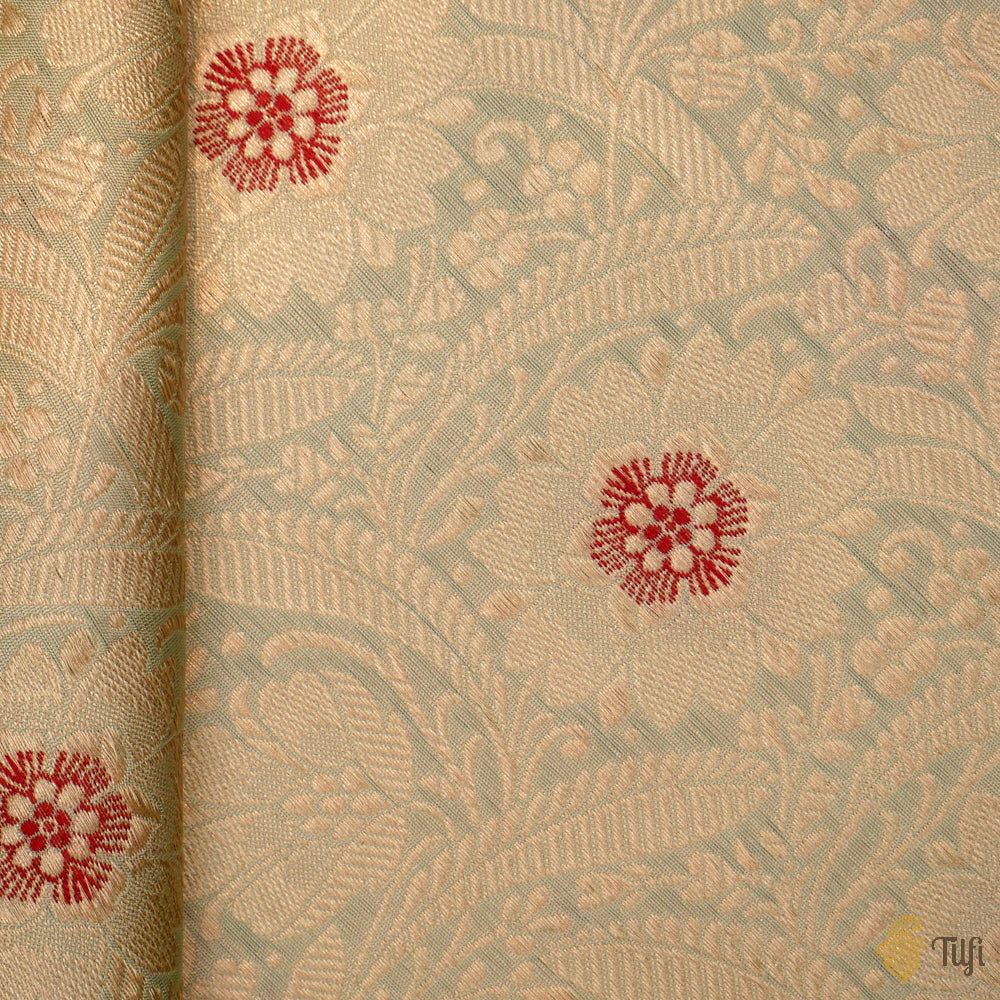 Mint Blue Pure Katan Silk Banarasi Handloom Fabric