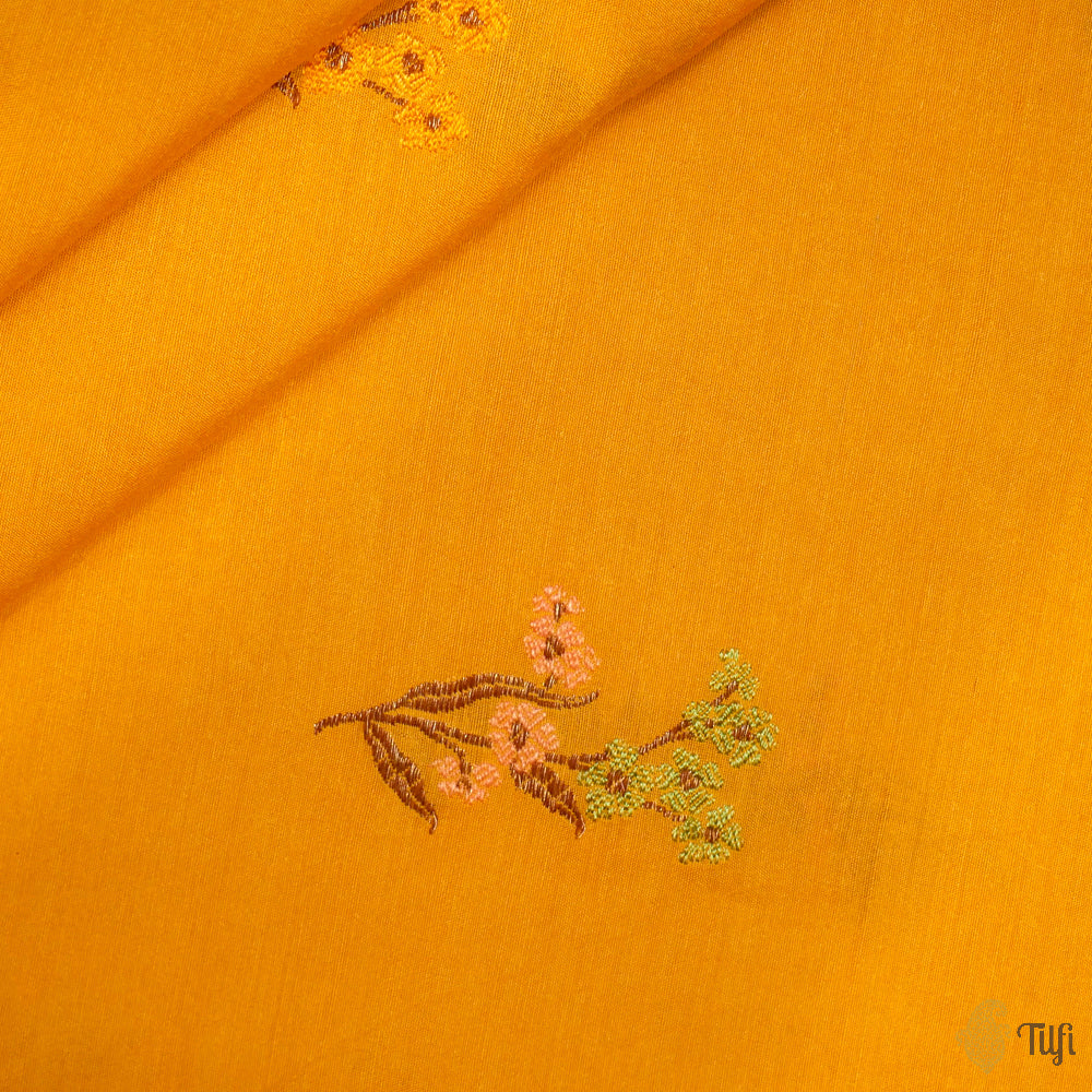 Yellow Pure Monga Silk Banarasi Handloom Fabric