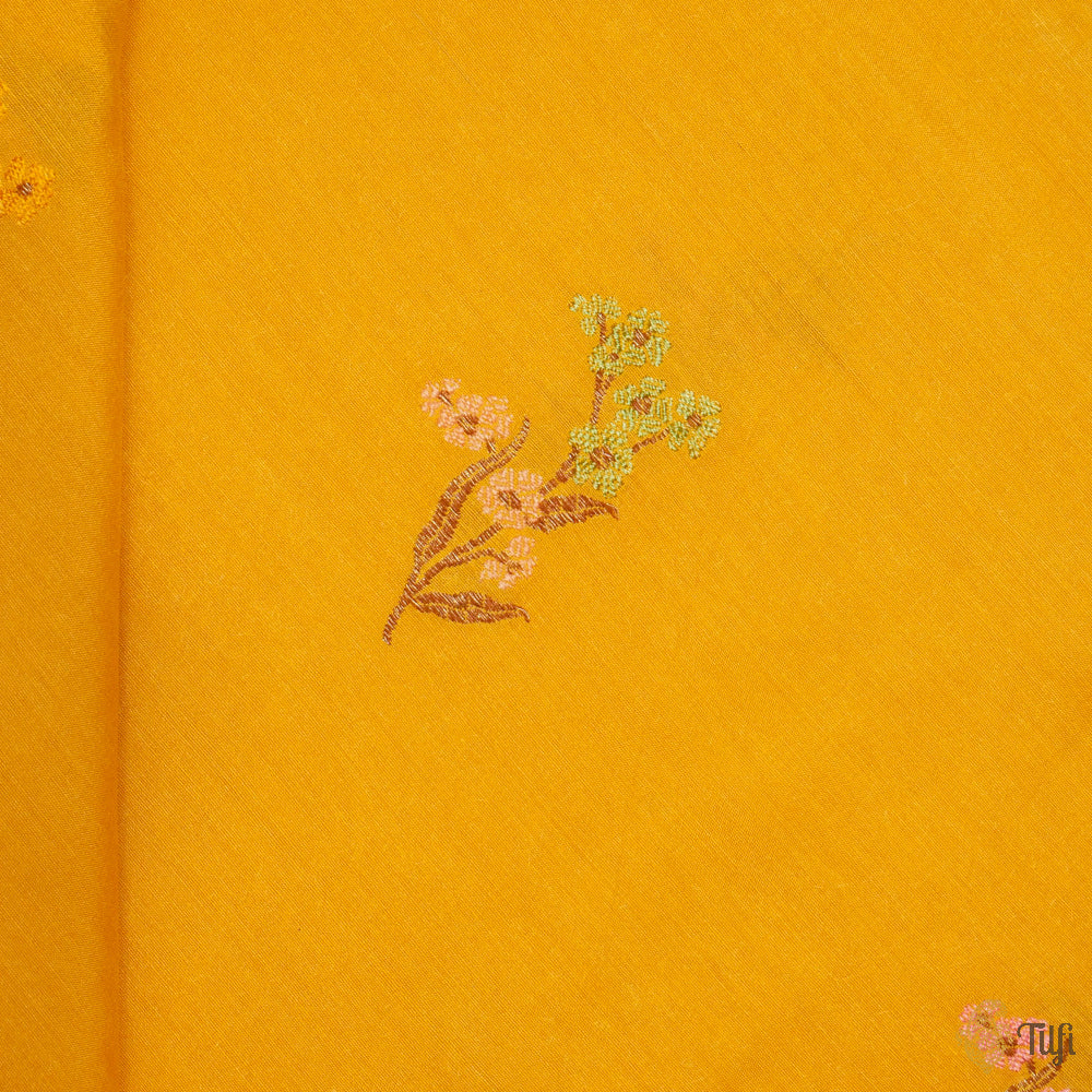 Yellow Pure Monga Silk Banarasi Handloom Fabric