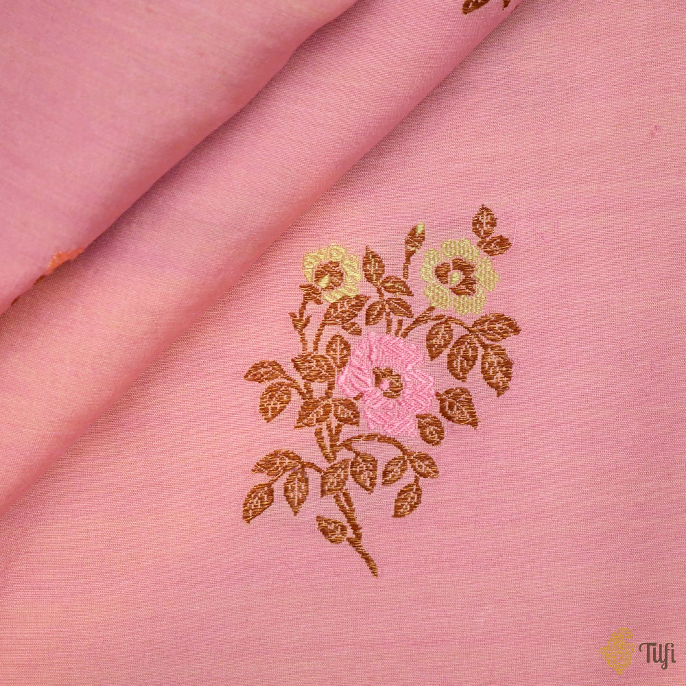 Light Pink Pure Monga Silk Banarasi Handloom Fabric