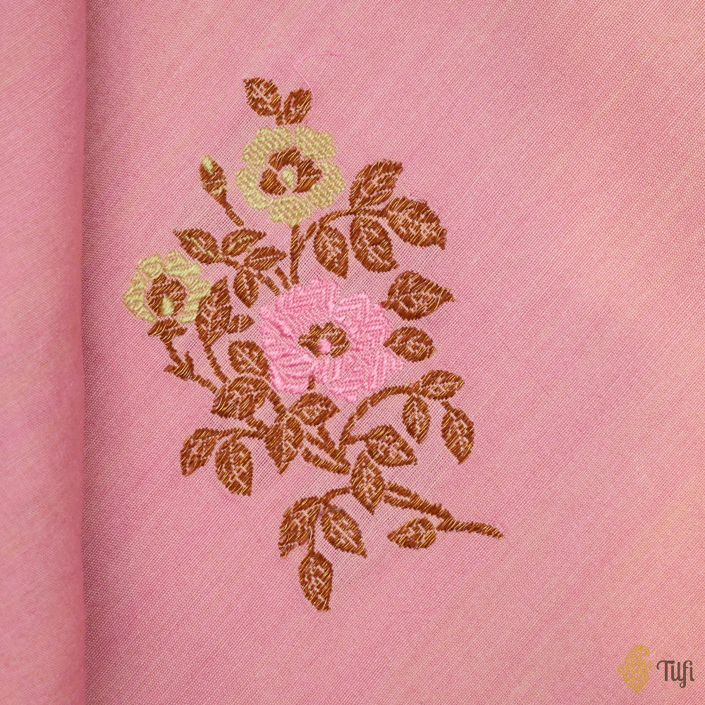 Light Pink Pure Monga Silk Banarasi Handloom Fabric