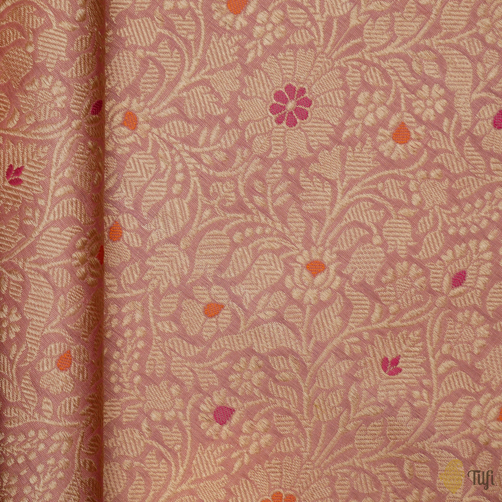Rose Pink Pure Katan Silk Banarasi Handloom Fabric