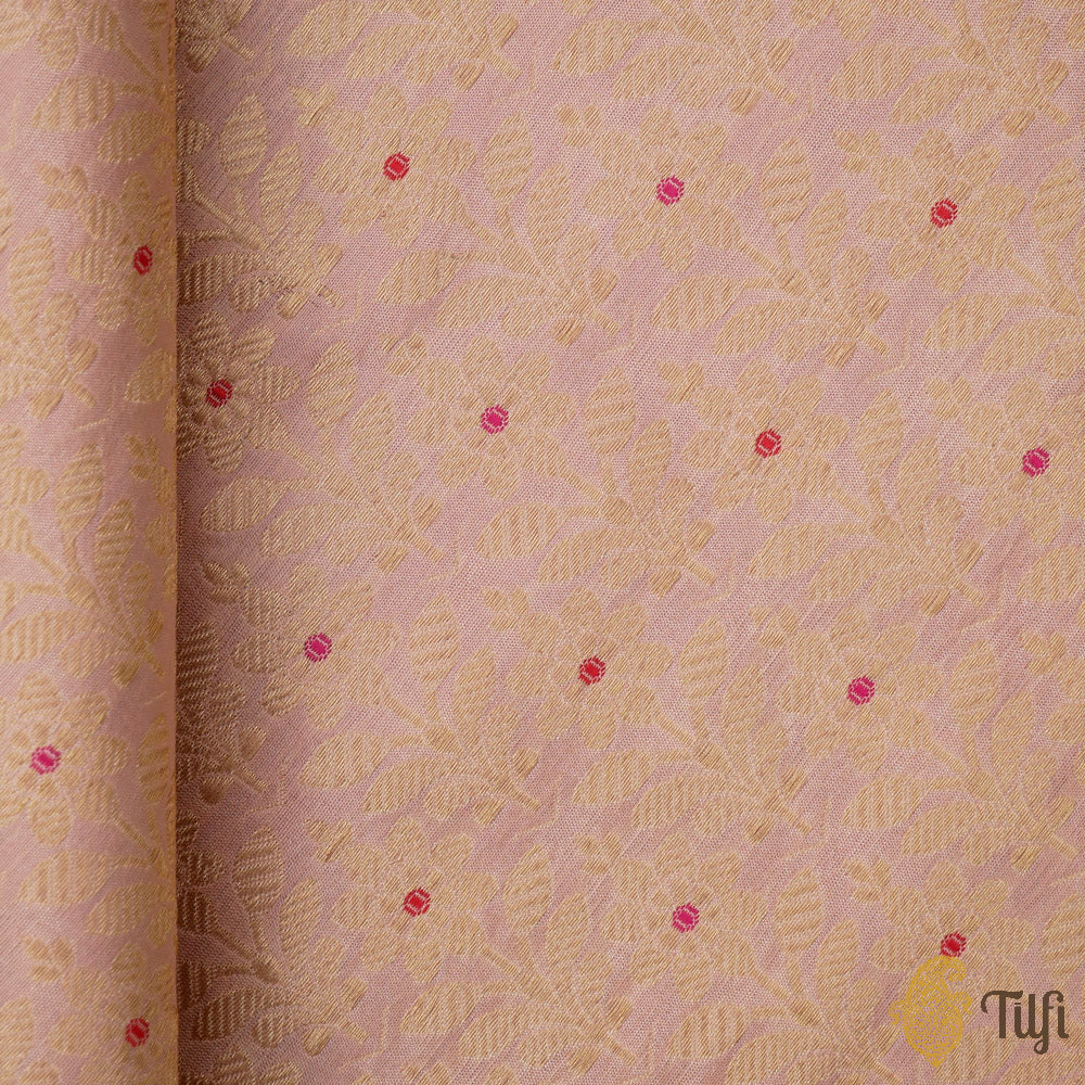 Light Rosy Pink Pure Katan Silk Banarasi Handloom Fabric