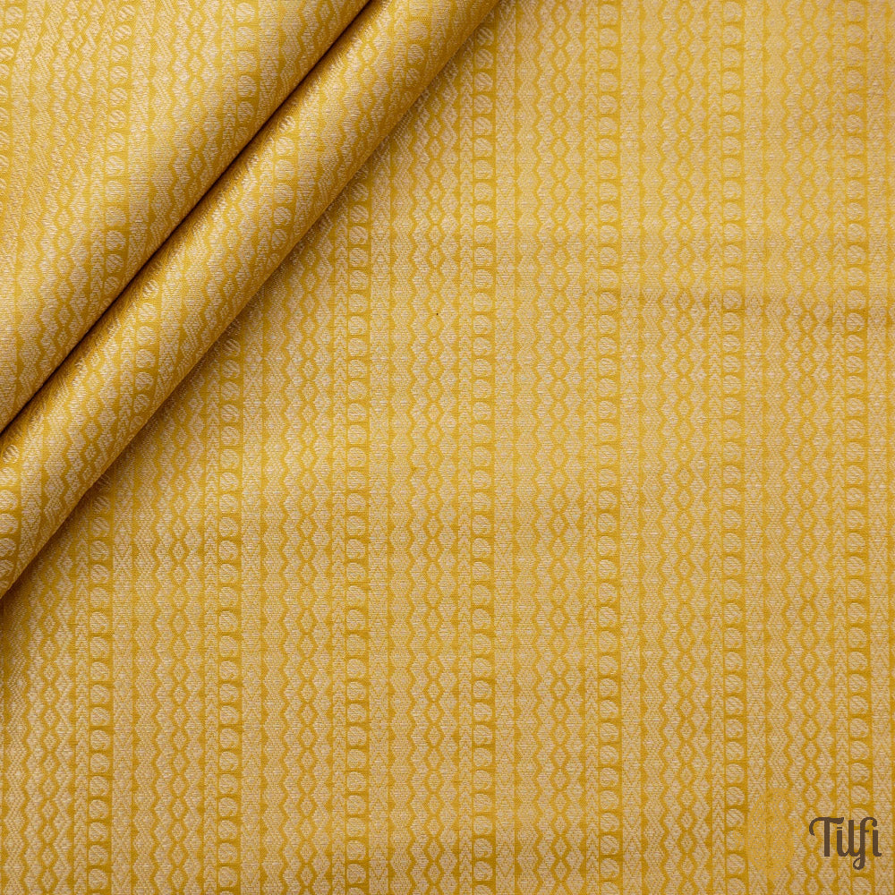 Lime Yellow Pure Katan Silk Banarasi Handloom Fabric