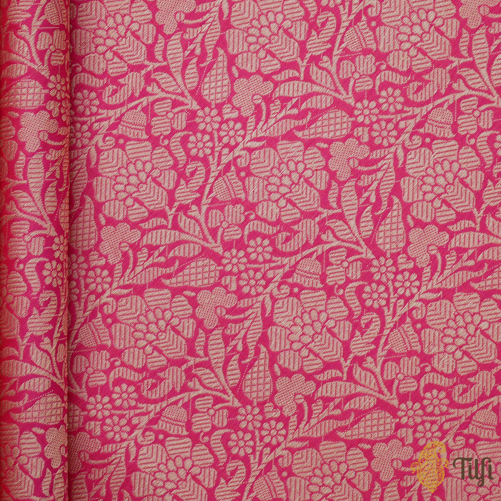 Orange-Rani Pink Pure Katan Silk Banarasi Handloom Fabric