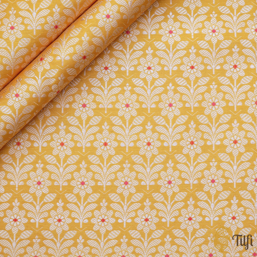 Yellow Pure Katan Silk Banarasi Handloom Fabric
