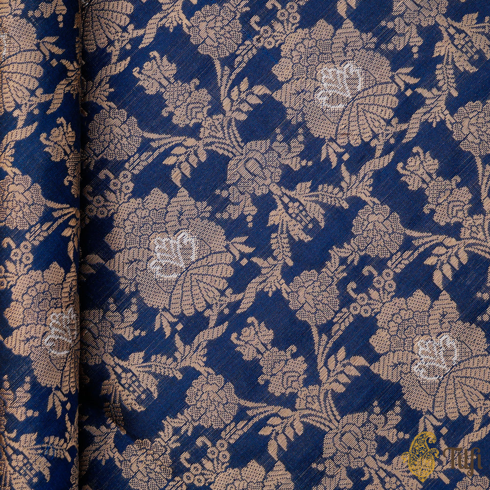 Midnight Blue Pure Katan Silk Banarasi Handloom Fabric