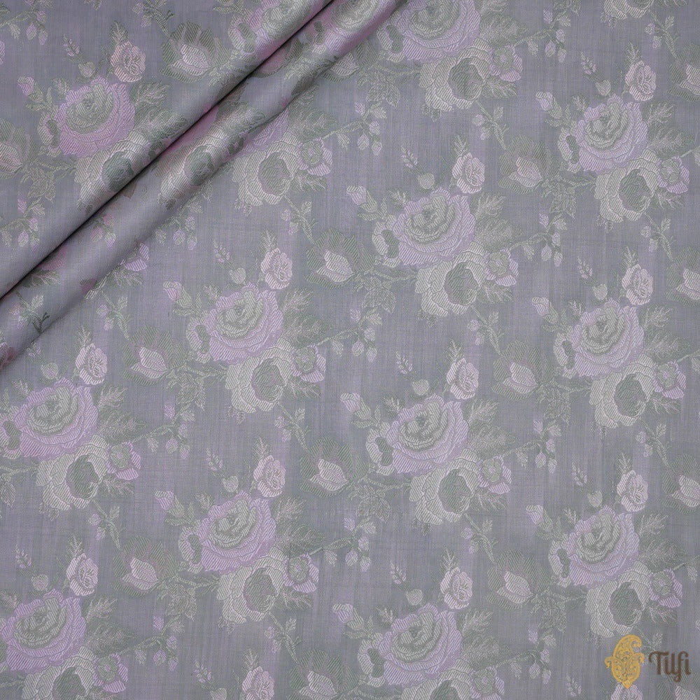 Grey Pure Soft Satin Silk Banarasi Handloom Fabric