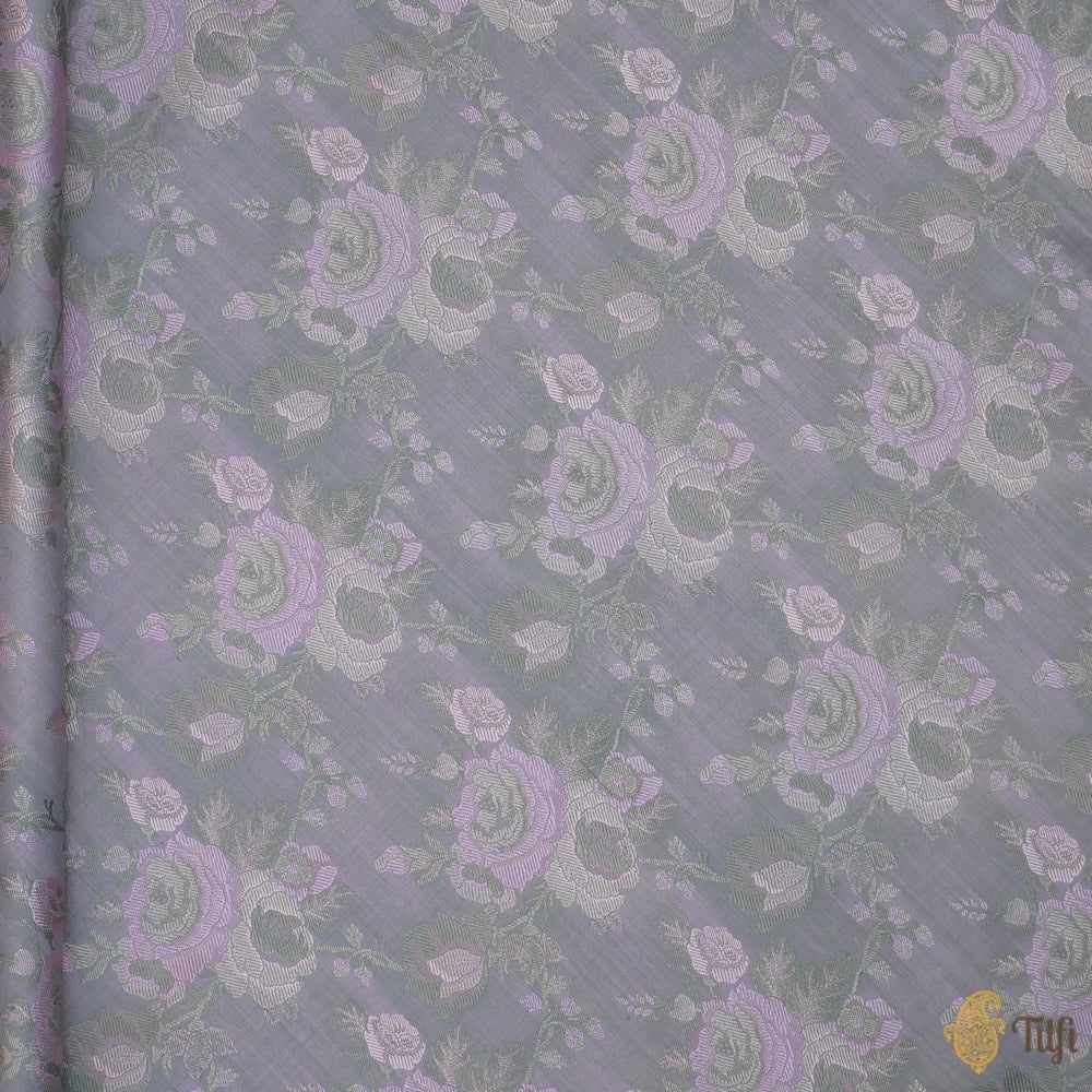 Grey Pure Soft Satin Silk Banarasi Handloom Fabric
