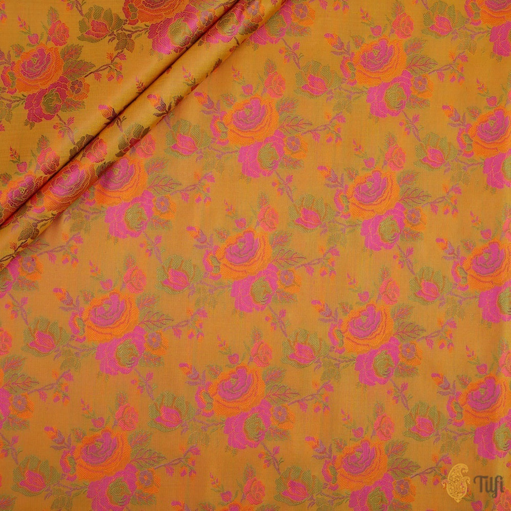 Yellow Pure Soft Satin Silk Banarasi Handloom Fabric