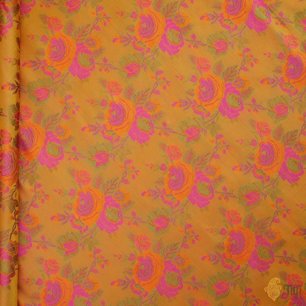 Yellow Pure Soft Satin Silk Banarasi Handloom Fabric