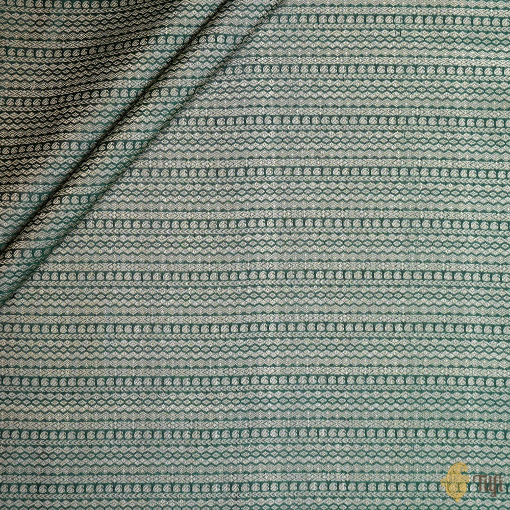 Deep Green Pure Katan Silk Banarasi Handloom Fabric