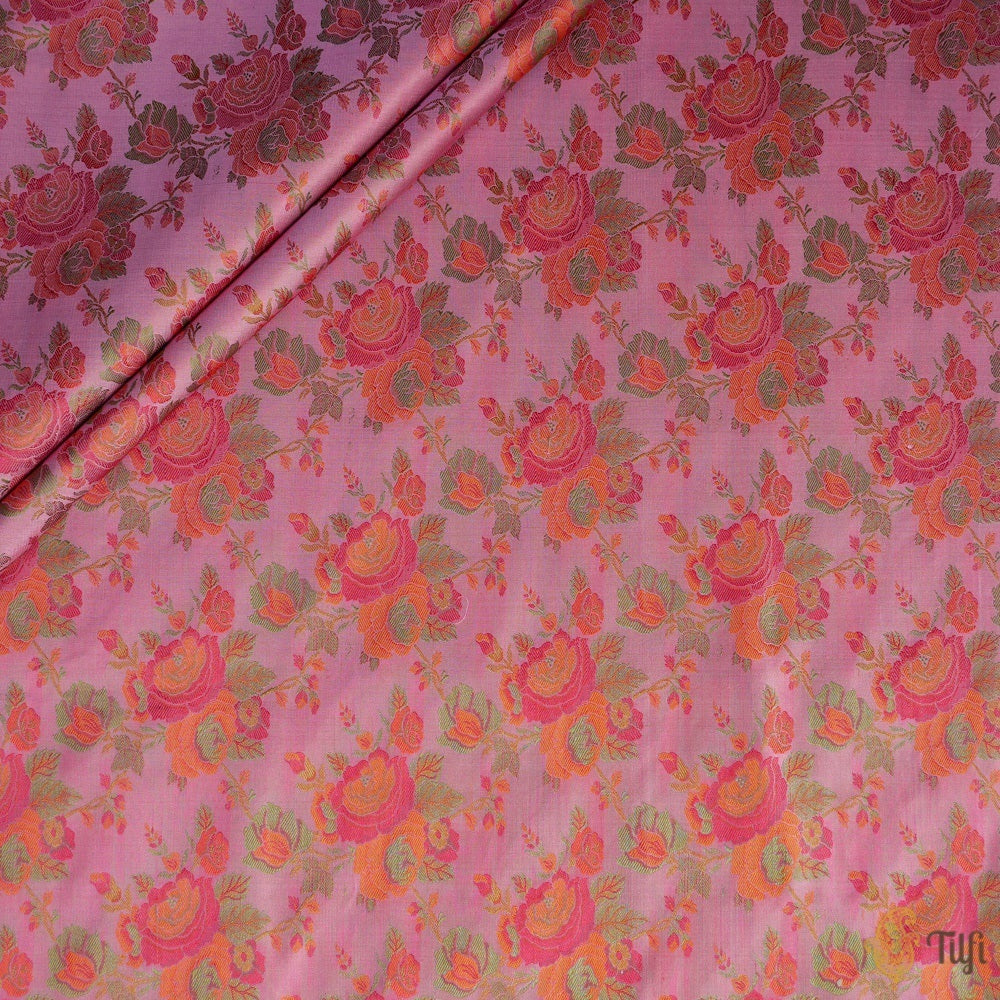 Pink Pure Soft Satin Silk Banarasi Handloom Fabric