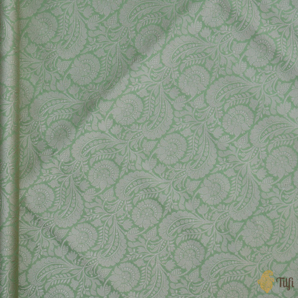 Pista Green Pure Katan Silk Banarasi Handloom Fabric