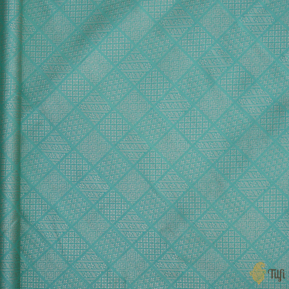 Turquoise Blue Pure Katan Silk Banarasi Handloom Fabric
