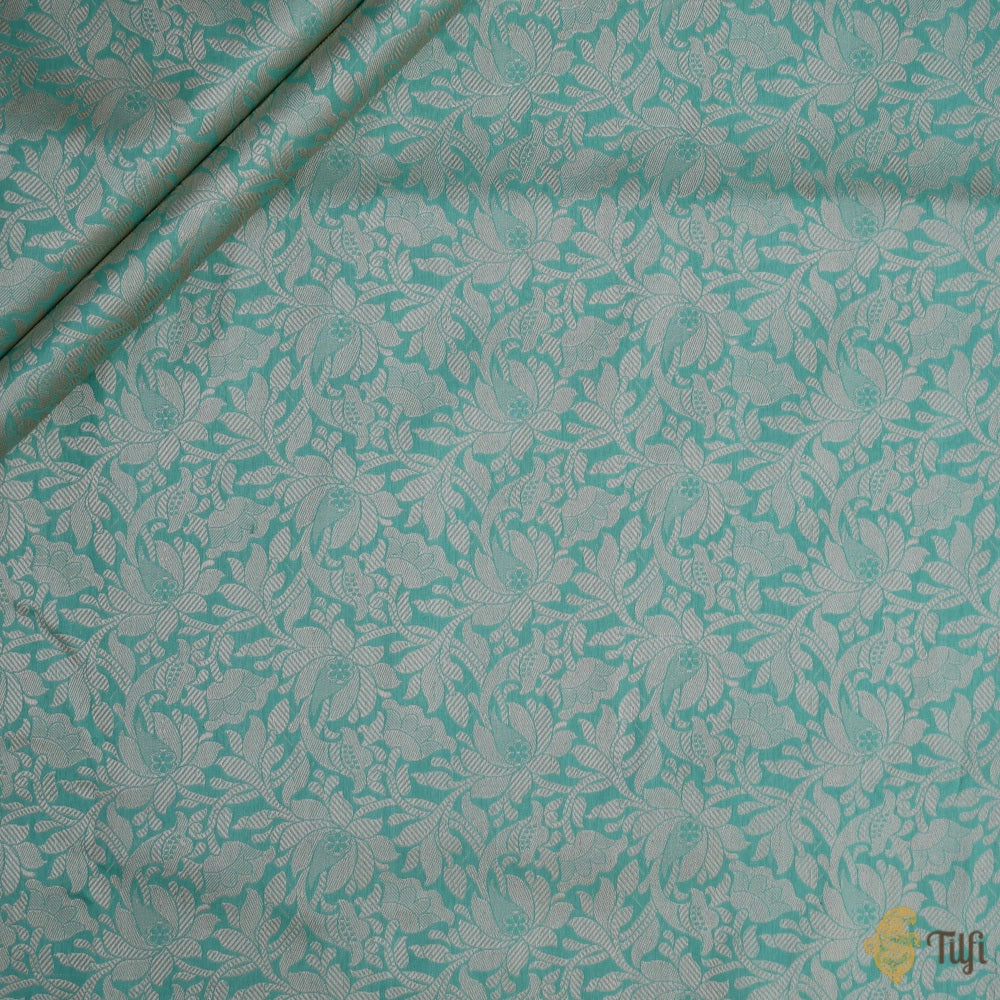 Turquoise Pure Katan Silk Banarasi Handloom Fabric