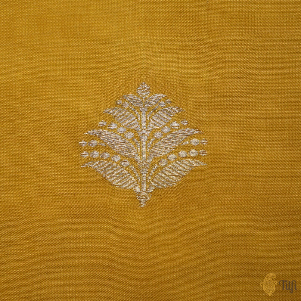 Yellow Pure Katan Silk Banarasi Handloom Fabric
