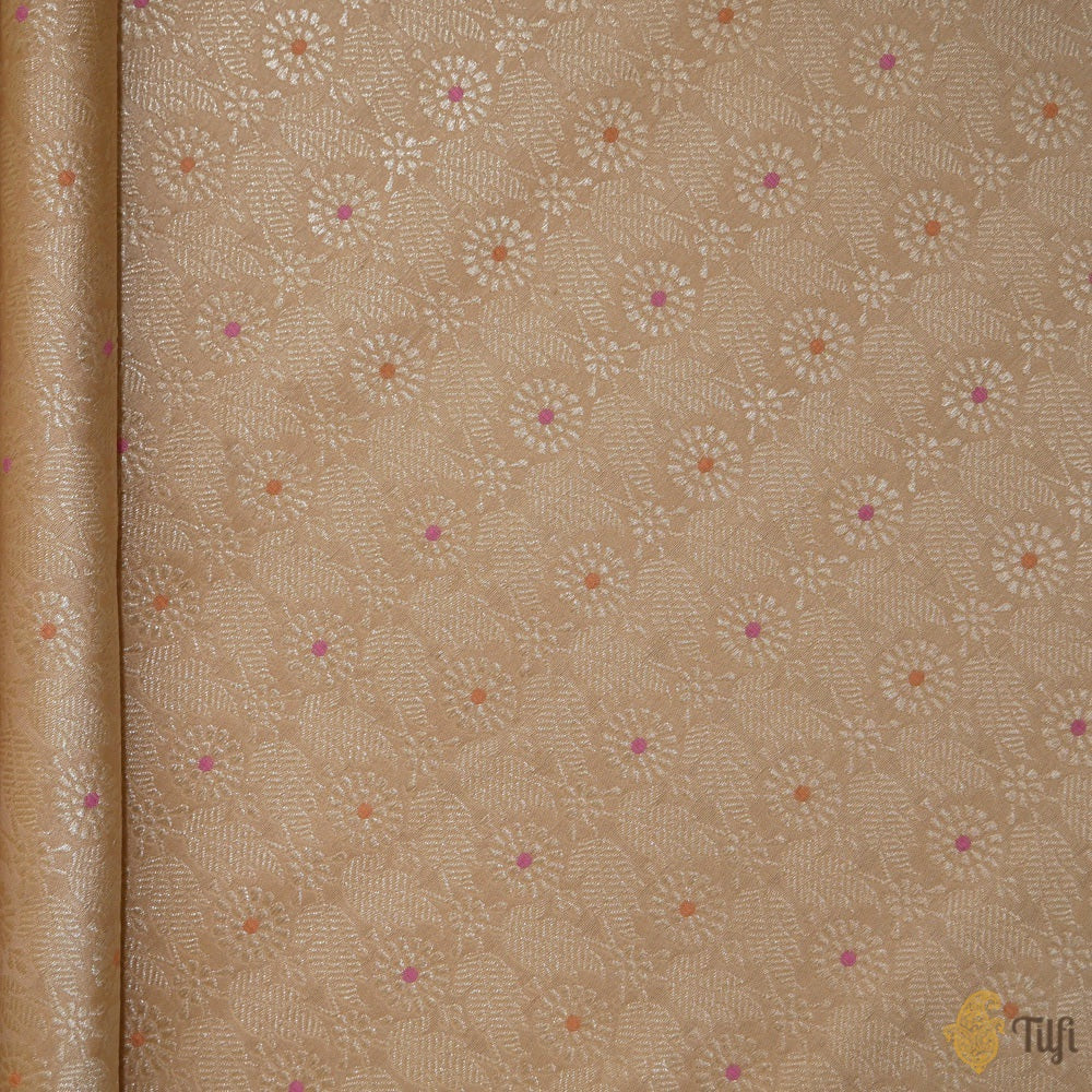 Light Peach-Beige Pure Katan Silk Banarasi Handloom Fabric