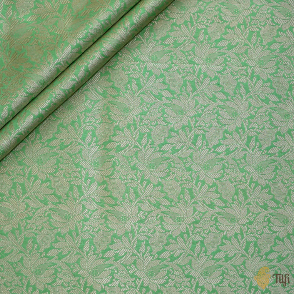 Green Pure Katan Silk Banarasi Handloom Fabric