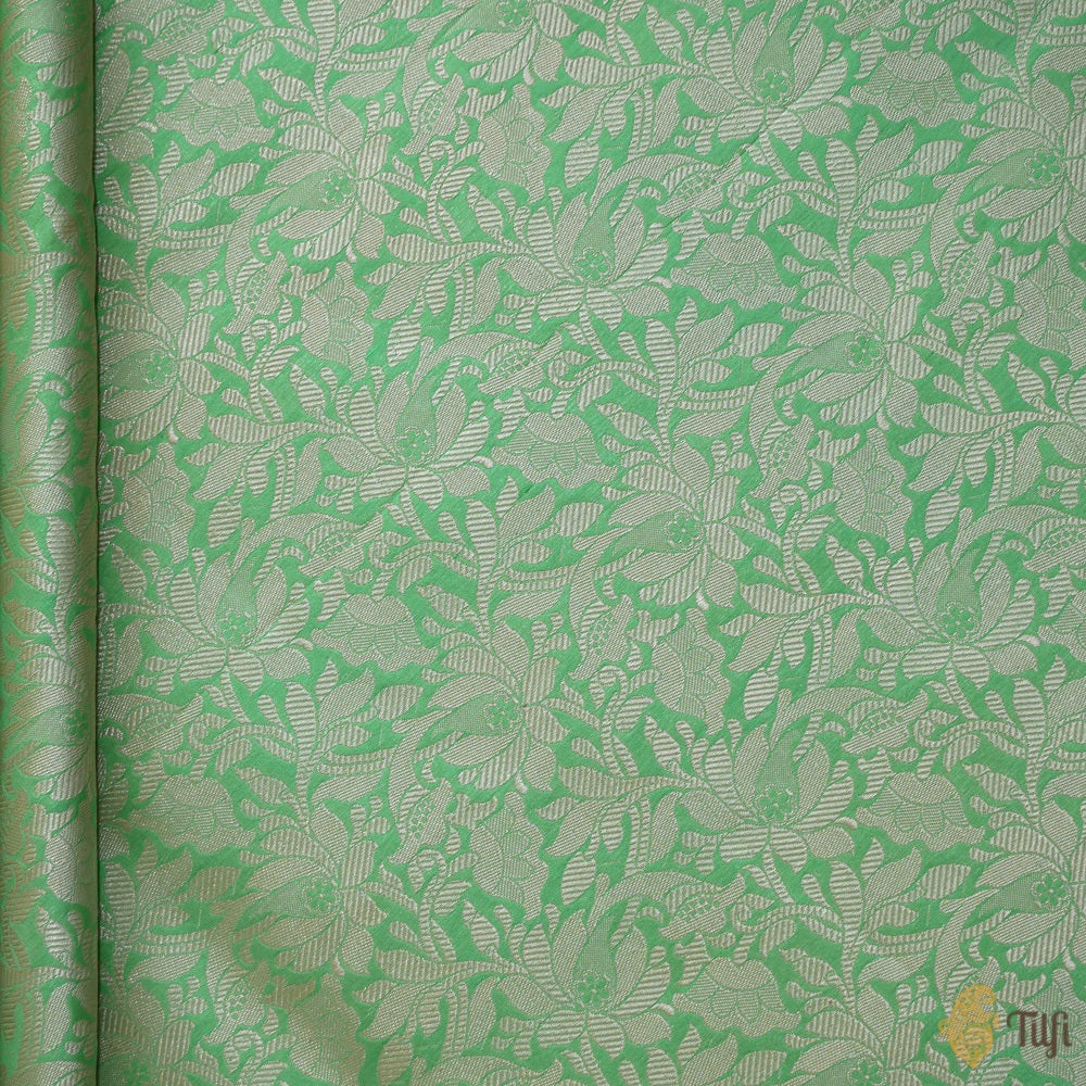 Green Pure Katan Silk Banarasi Handloom Fabric