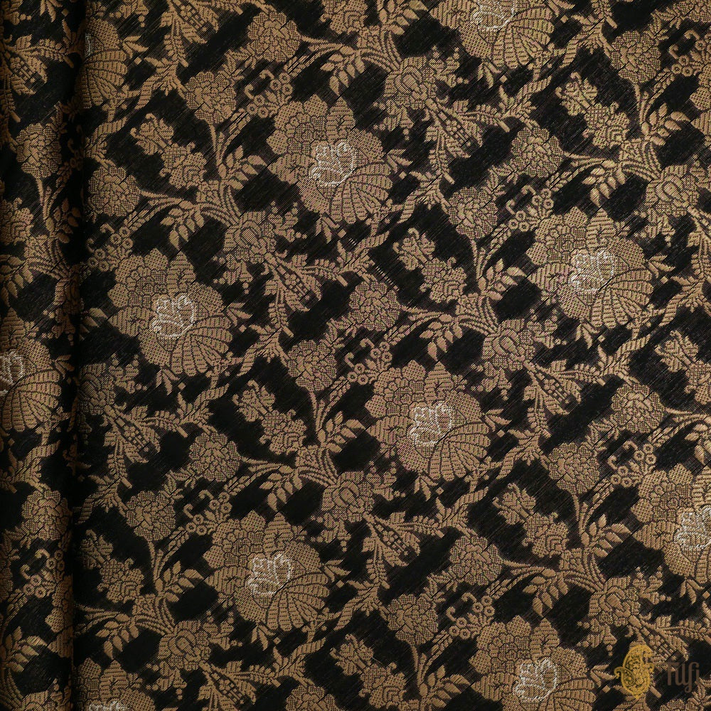 Black Pure Katan Silk Banarasi Handloom Fabric