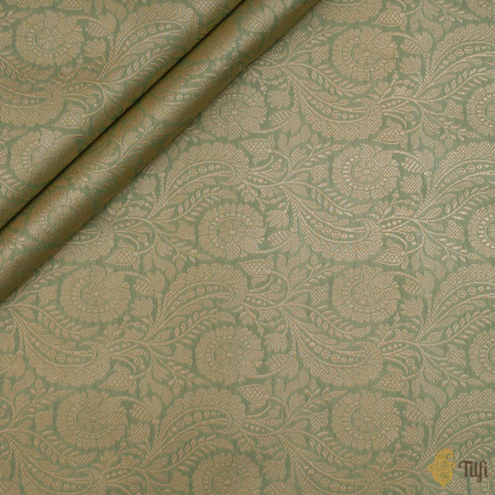 Light Sage Green Pure Katan Silk Banarasi Handloom Fabric