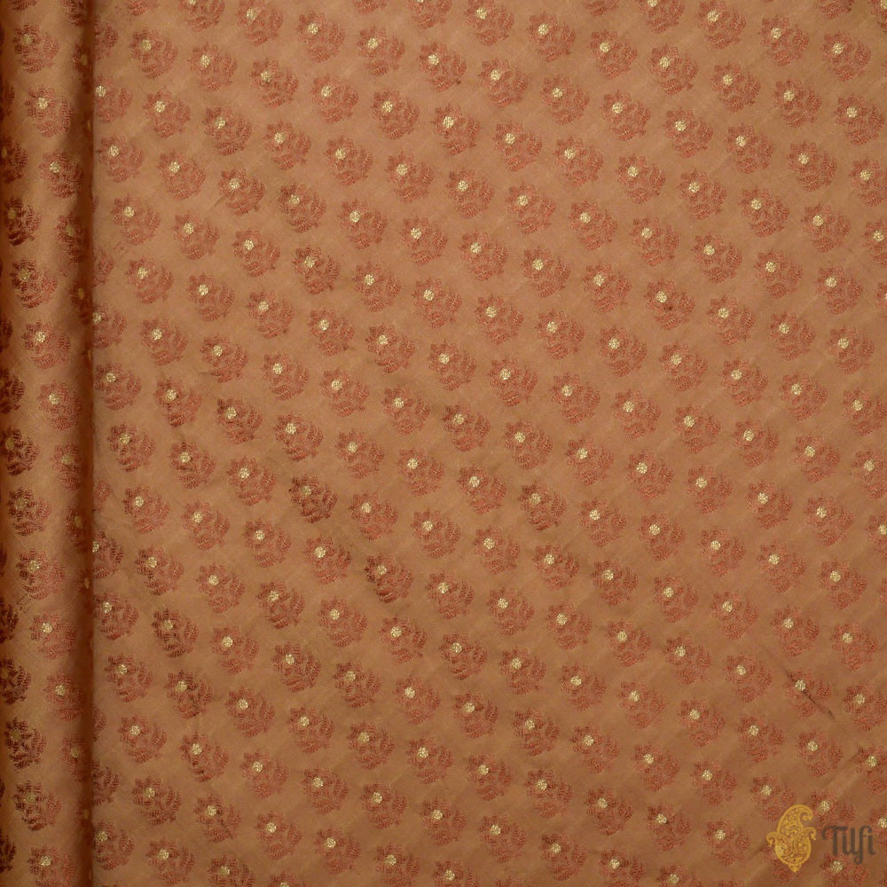 Beige-Brown Pure Soft Satin Silk Banarasi Handloom Fabric