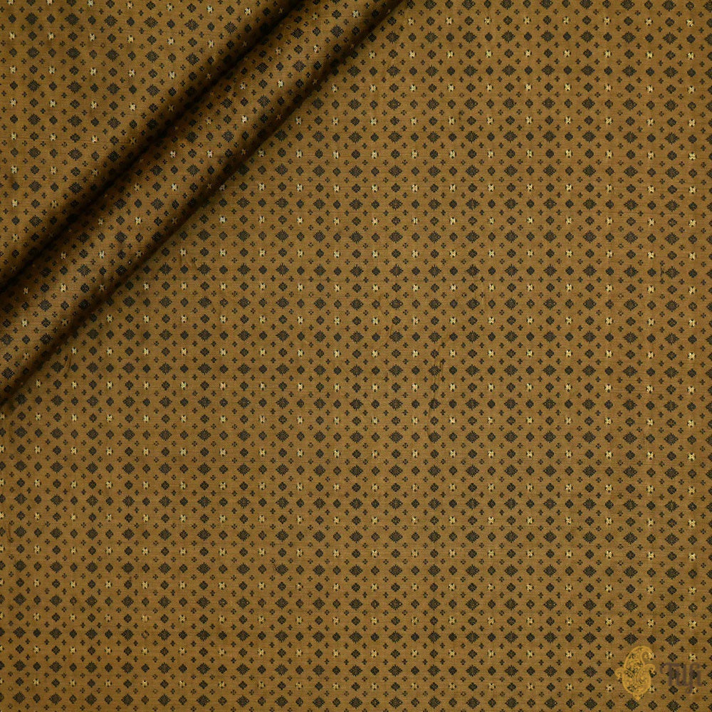 Mustard-Black Pure Soft Satin Silk Banarasi Handloom Fabric