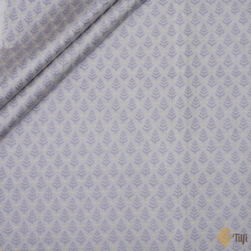 Silver Grey Pure Soft Satin Silk Banarasi Handloom Fabric