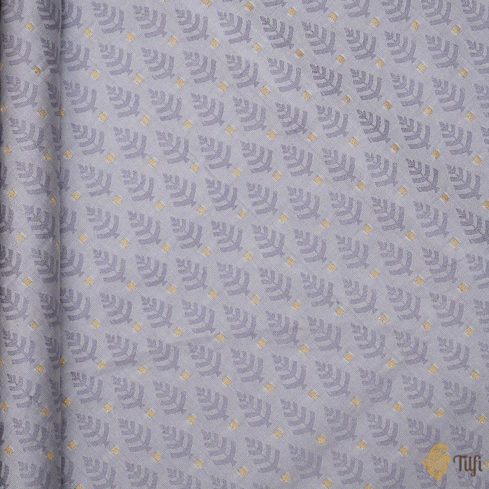 Silver Grey Pure Soft Satin Silk Banarasi Handloom Fabric