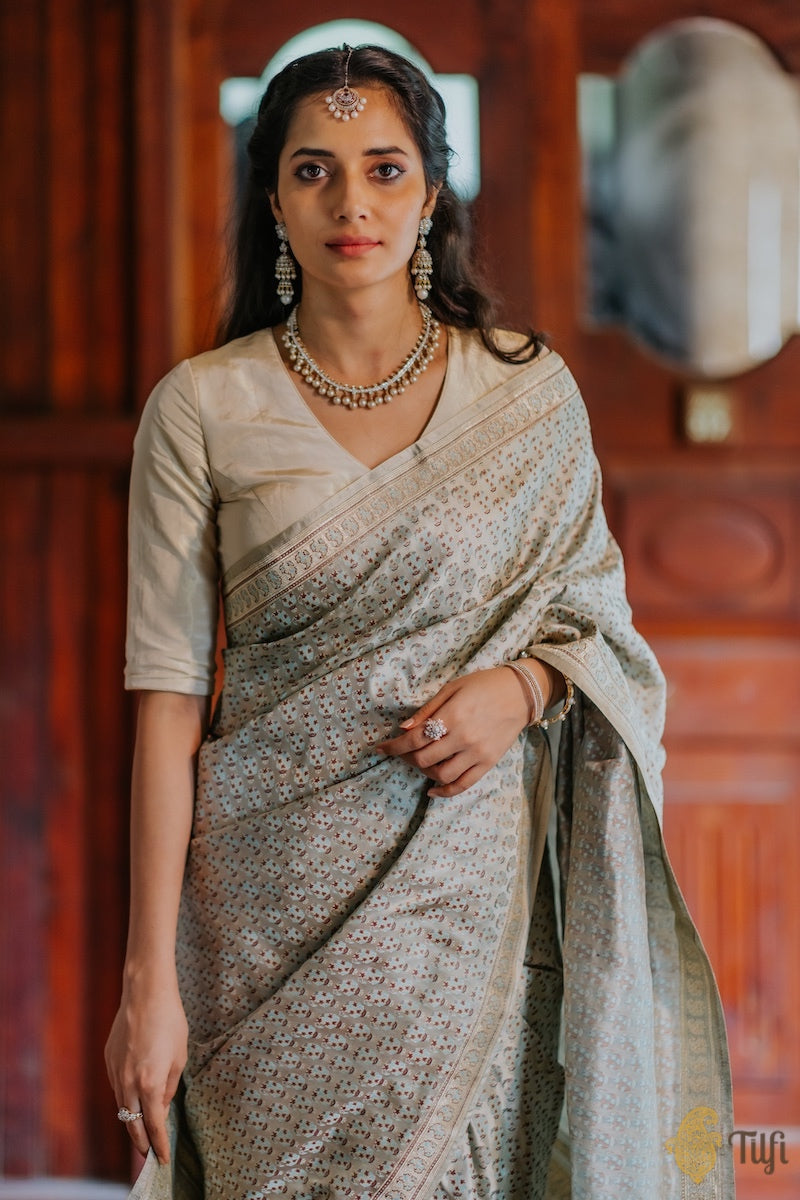 Silver Grey Lucknowi Woven Cotton Saree – Esmerize