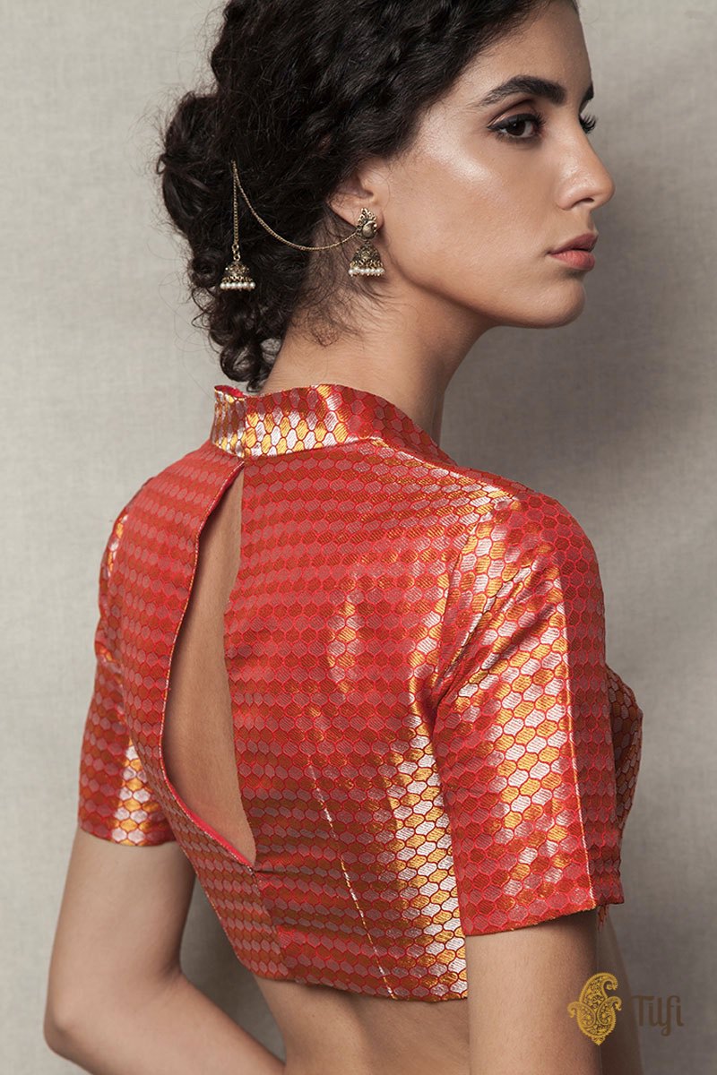 Red Handwoven Brocade Blouse