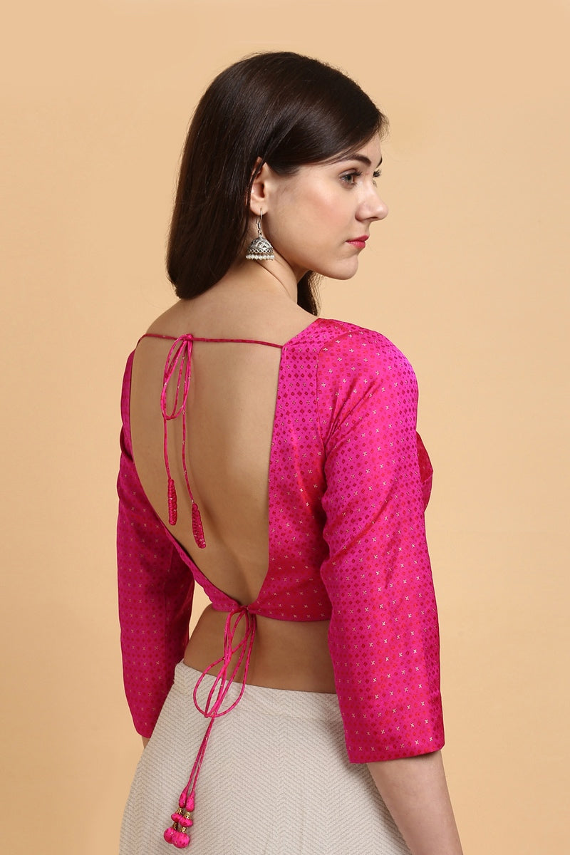 Rani Pink Handwoven Tanchoi Silk Blouse